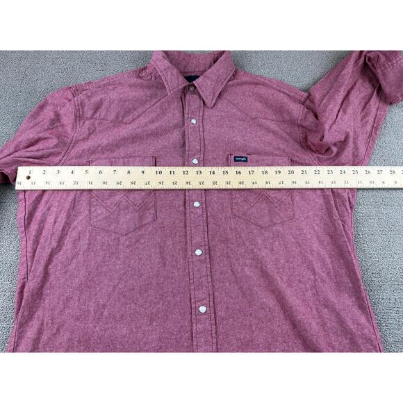 Wrangler Men XL Red Shirt Long Sleeves Western Button Snap Closure Rough Collar - Picture 8 of 11